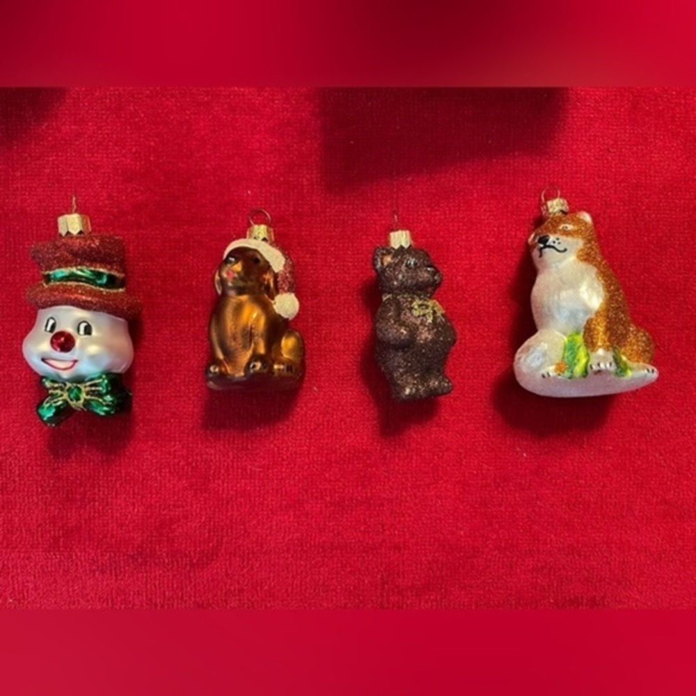 Impuls Blown Glass Hand Painted Ornaments Lot Of 4 Teddy Bear, Snowman, Fox, Lab - Picture 1 of 6